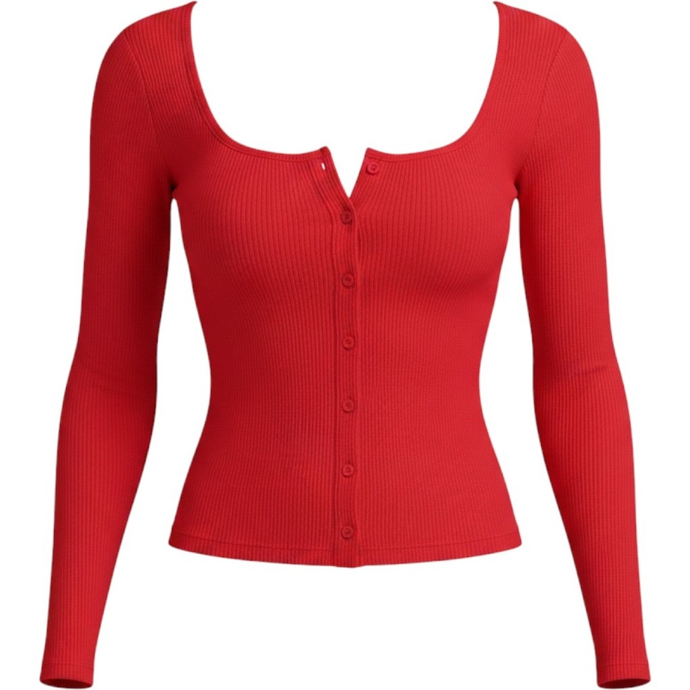Skims Cotton Rib Cardigan LS-LST-6749W Cranberry Red XS Long Sleeve Scoop Neck